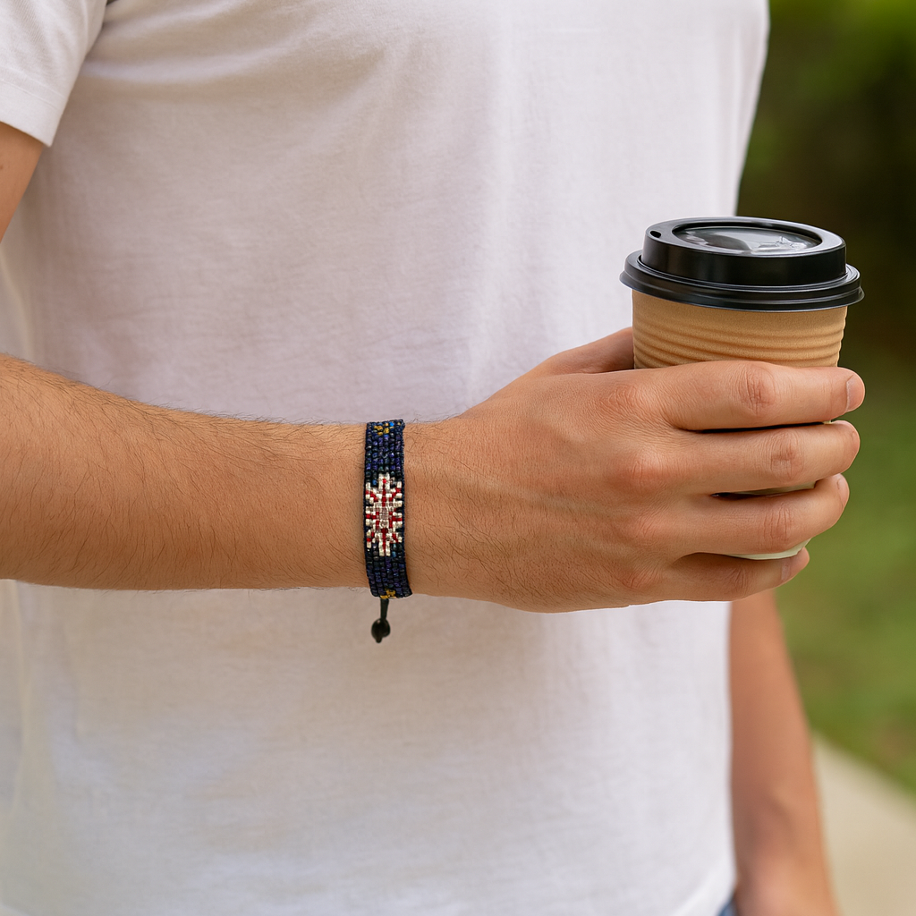 British Virgin Islands Flag Bracelet: Handmade, Adjustable Beaded String Wristband