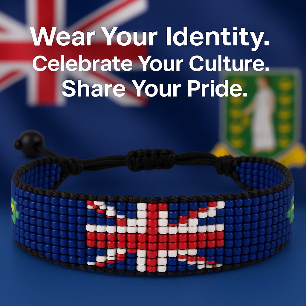 British Virgin Islands Flag Bracelet: Handmade, Adjustable Beaded String Wristband
