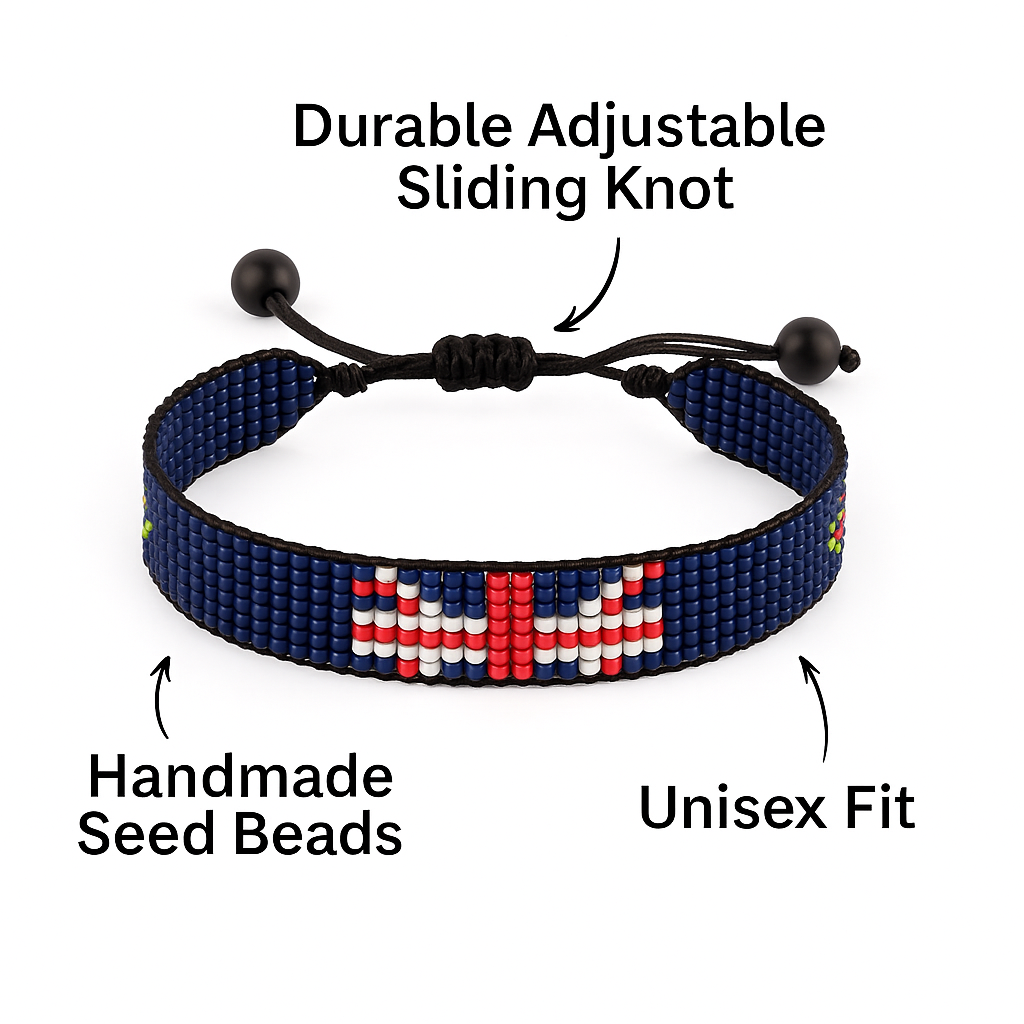 British Virgin Islands Flag Bracelet: Handmade, Adjustable Beaded String Wristband
