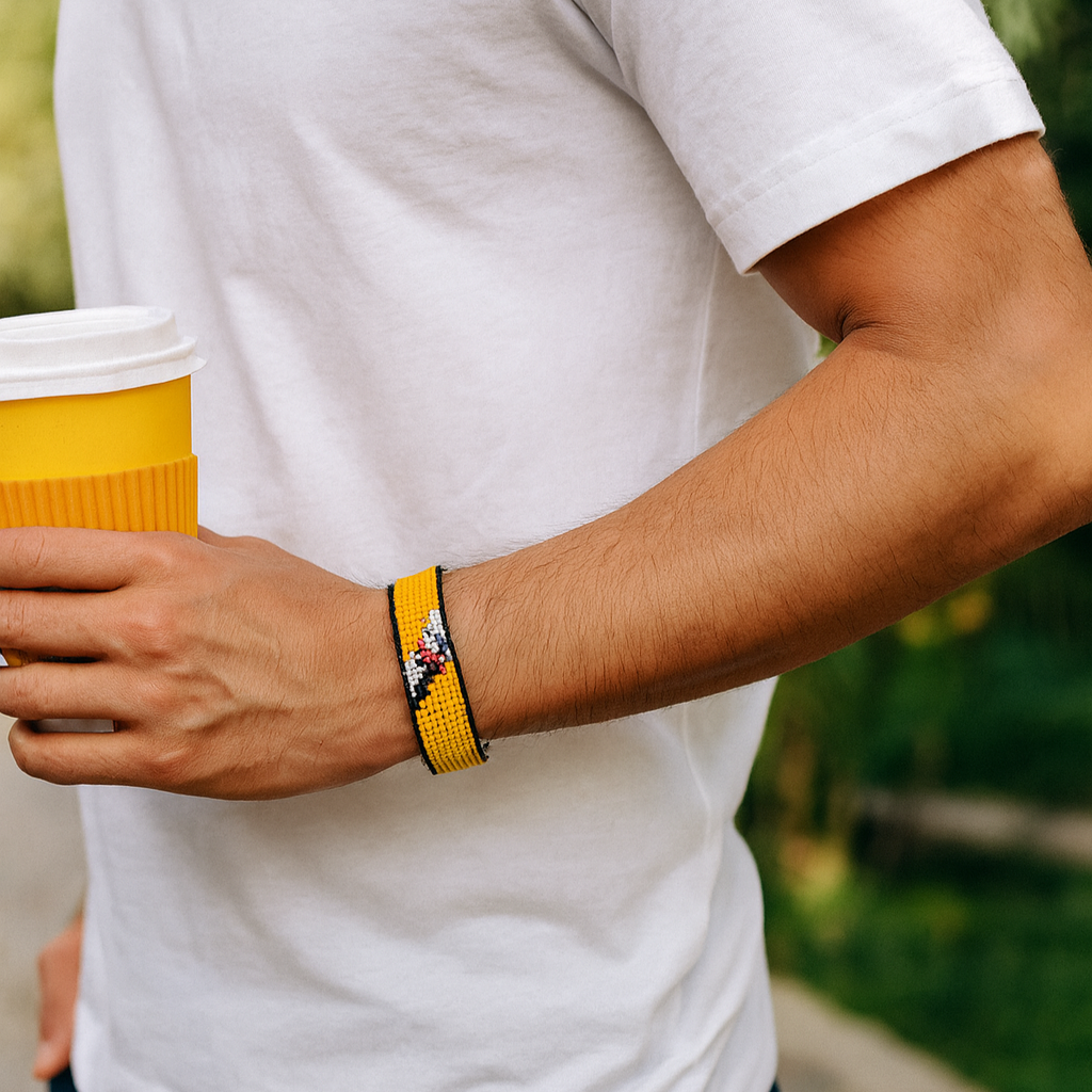 Brunei Darussalam Flag Bracelet:  Handmade, Adjustable Beaded String Wristband