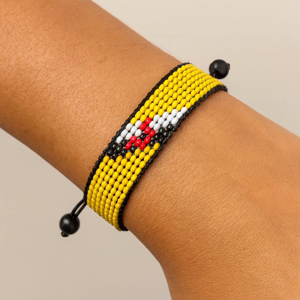 Brunei Darussalam Flag Bracelet:  Handmade, Adjustable Beaded String Wristband