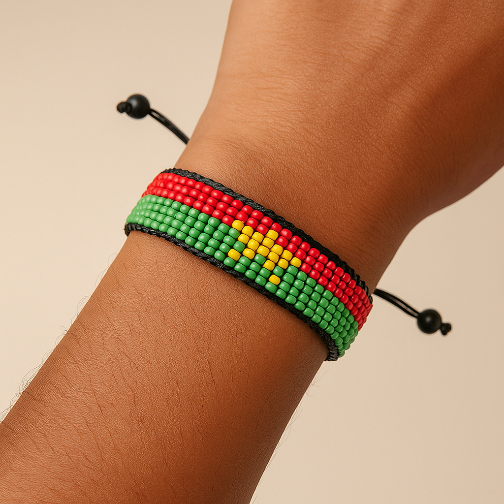 Burkina Faso Flag Bracelet:   Handmade, Adjustable Beaded String Wristband