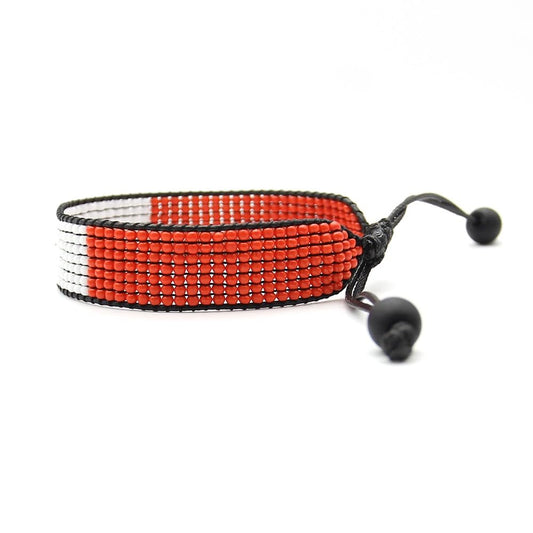 Canada Flag bracelet: Handmade, Adjustable Beaded String Wristband
