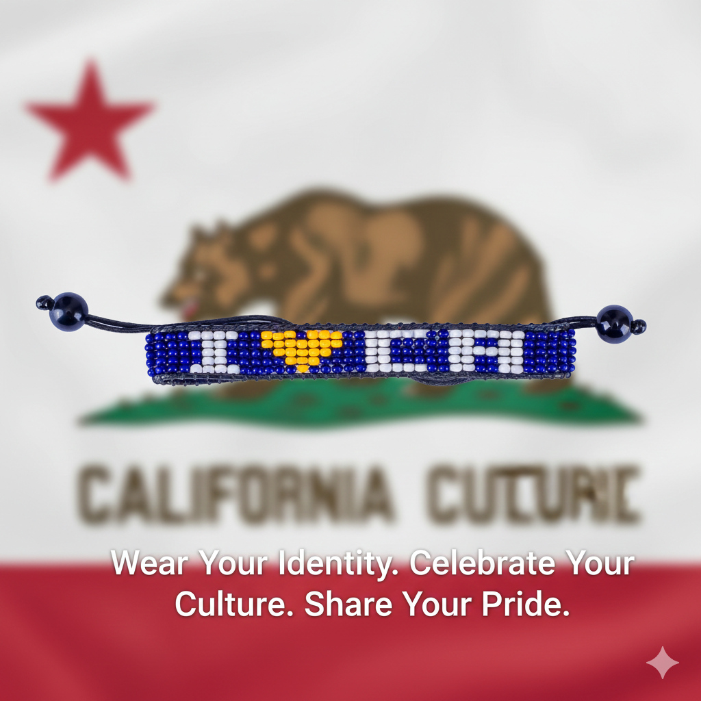 I Love California Bracelet – Handcrafted with Adjustable Beaded String