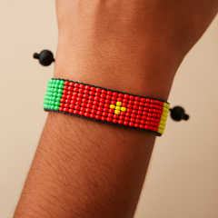 Cameroon Flag Bracelet: Handmade, Adjustable Beaded String Wristband