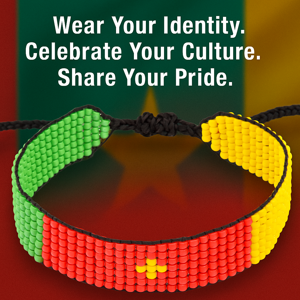 Cameroon Flag Bracelet: Handmade, Adjustable Beaded String Wristband