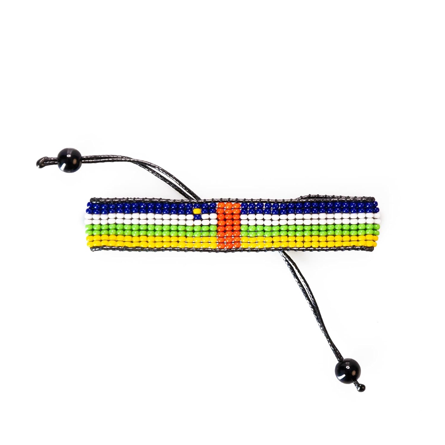 Central Africa Republic Flag Bracelet:  Handmade, Adjustable Beaded String Wristband