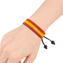 Spain Flag Bracelet: Handmade Bracelet, Adjustable Beaded Boho-Style Rope Bangle with Patriotic Design