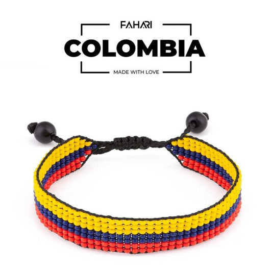 Colombia Flag Bracelet: Handmade Bracelet, Adjustable Beaded Boho-Style Rope Bangle with Patriotic Design