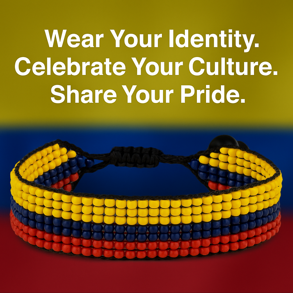 Colombia Flag Bracelet: Handmade Bracelet, Adjustable Beaded String with Patriotic Design