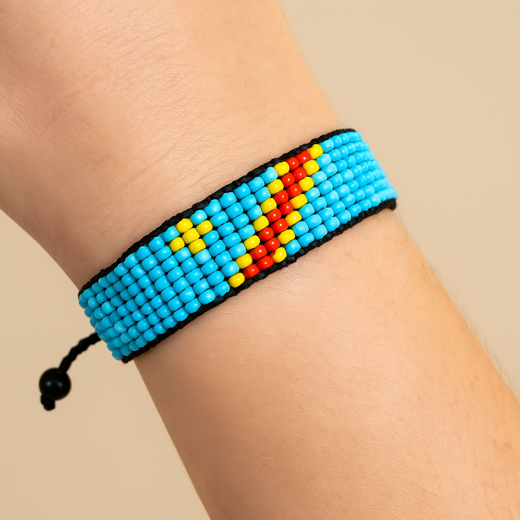 Congo Flag Bracelet:  Handmade Bracelet, Adjustable Beaded String with Patriotic Design