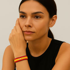 Spain Flag Bracelet: Handmade Bracelet, Adjustable Beaded Boho-Style Rope Bangle with Patriotic Design