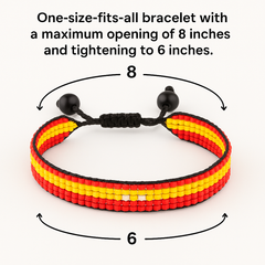 Spain Flag Bracelet: Handmade Bracelet, Adjustable Beaded Boho-Style Rope Bangle with Patriotic Design