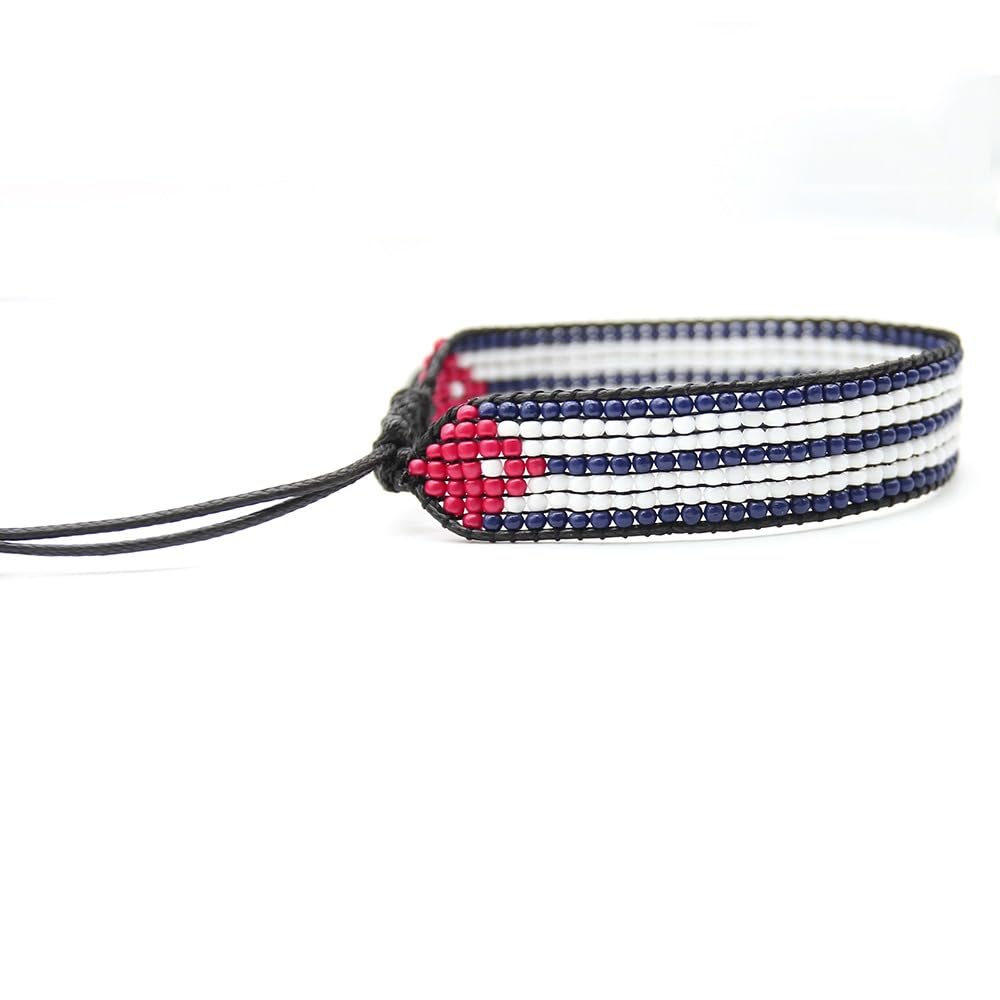 Cuba Flag Bracelet: Handmade Bracelet, Adjustable Beaded Wristband