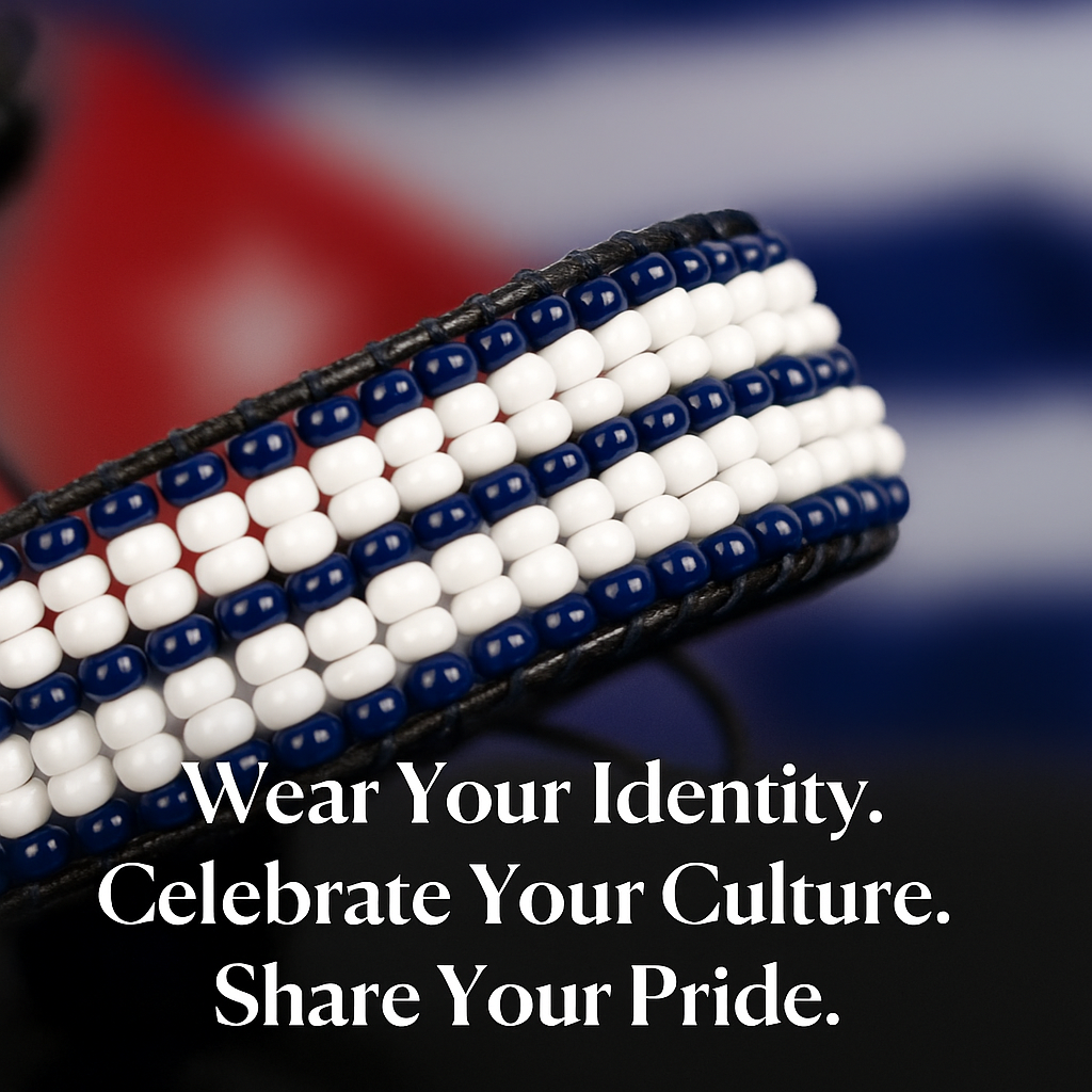 Cuba Flag Bracelet: Handmade Bracelet, Adjustable Beaded Wristband
