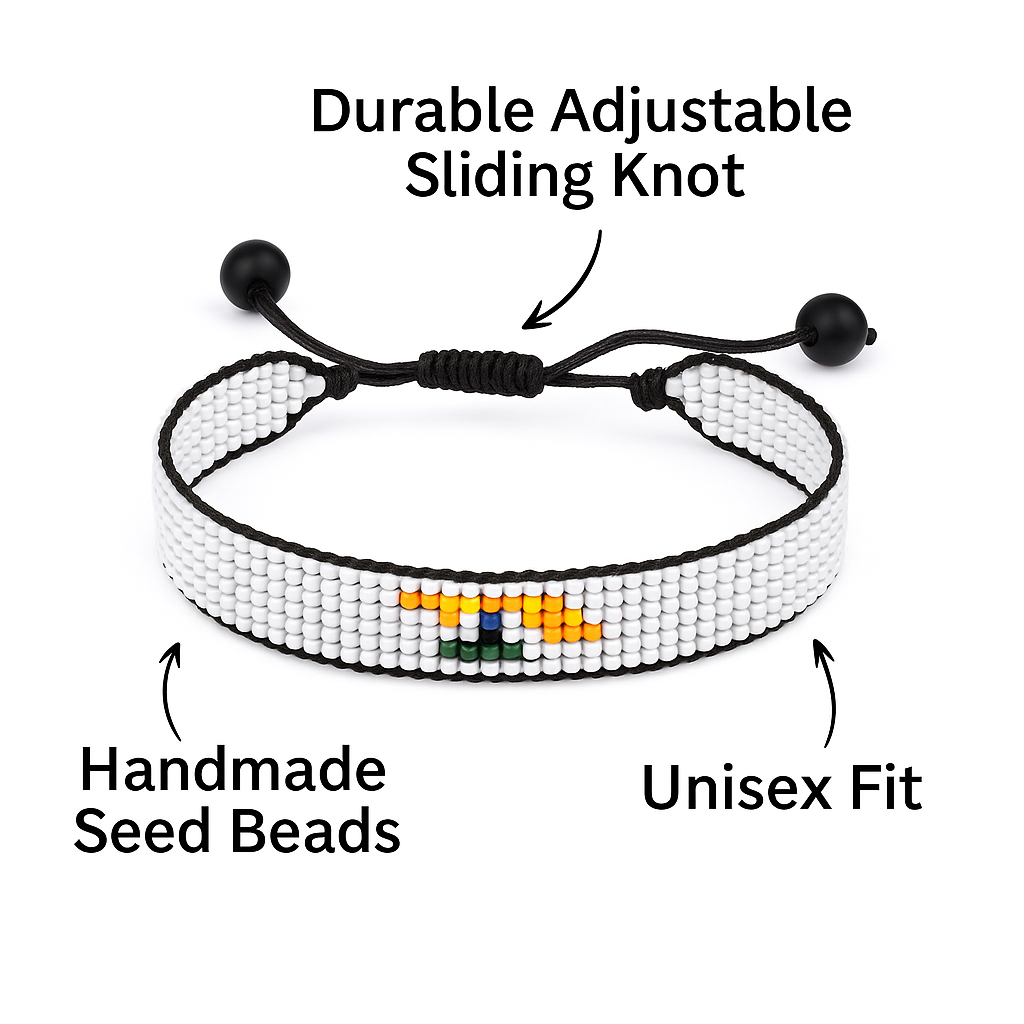 Cyprus Flag Bracelet: Handmade Adjustable Beaded Wristband