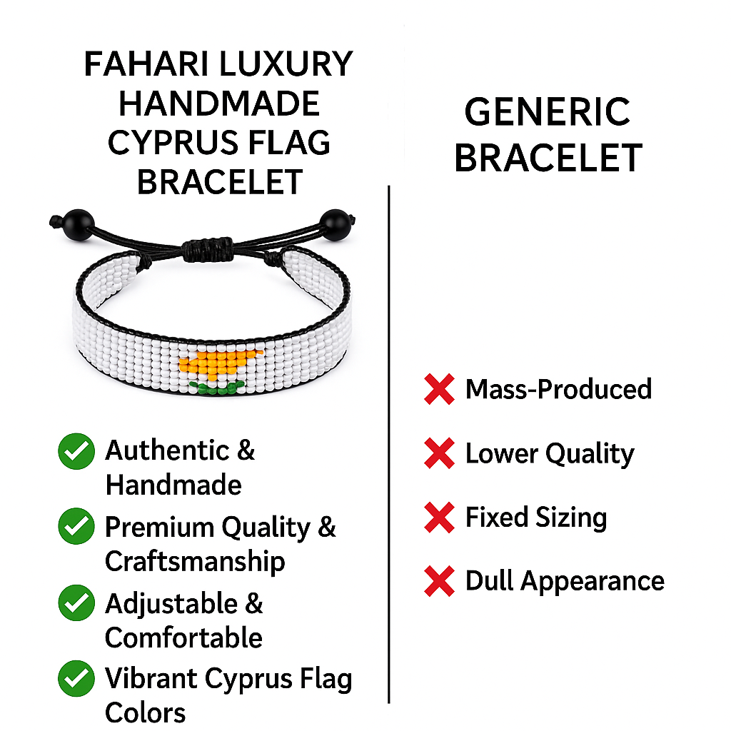 Cyprus Flag Bracelet: Handmade Adjustable Beaded Wristband