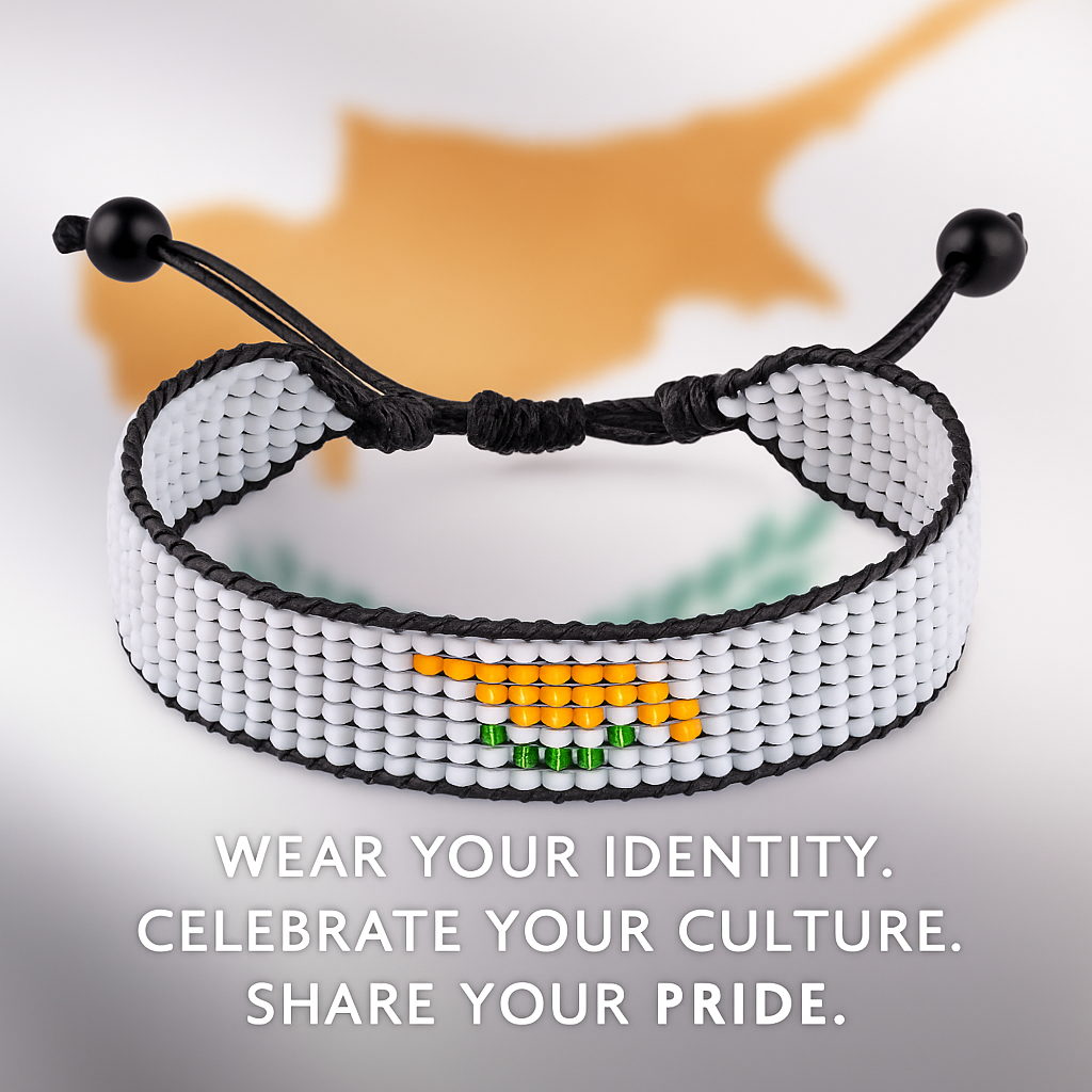 Cyprus Flag Bracelet: Handmade Adjustable Beaded Wristband