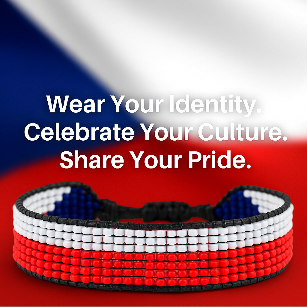 Czechia Flag Bracelet: Handmade Adjustable Beaded Wristband