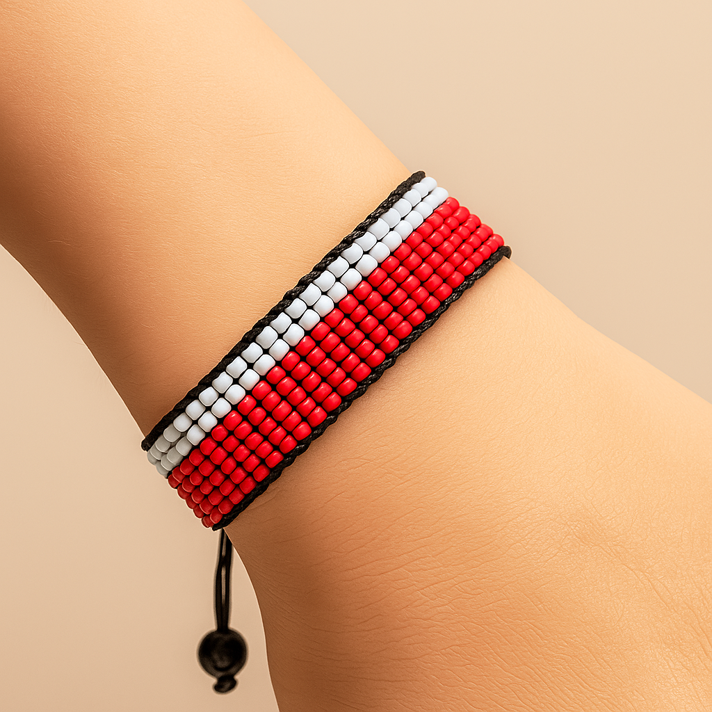 Czechia Flag Bracelet: Handmade Adjustable Beaded Wristband