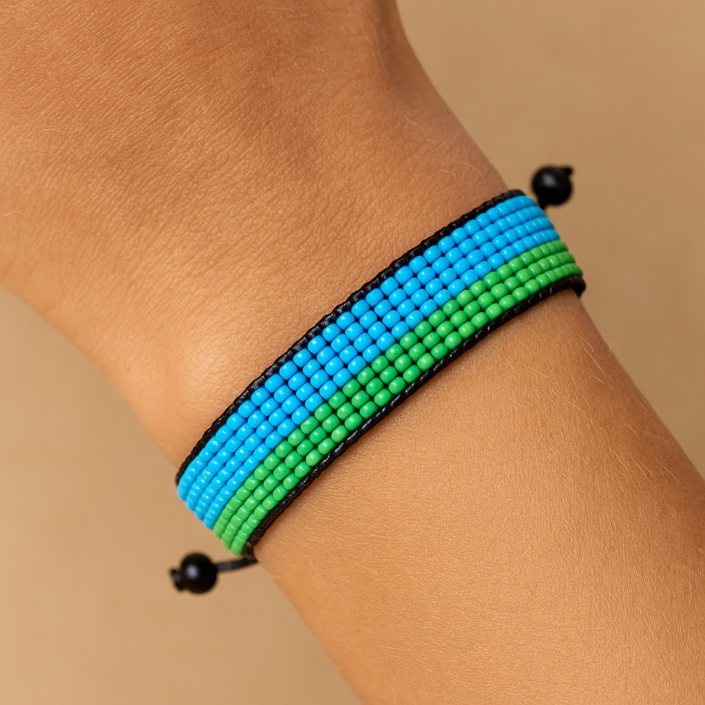 Djibouti Flag Bracelet: Handmade Adjustable Beaded Wristband