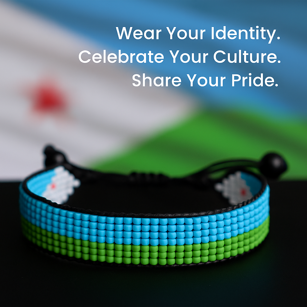 Djibouti Flag Bracelet: Handmade Adjustable Beaded Wristband