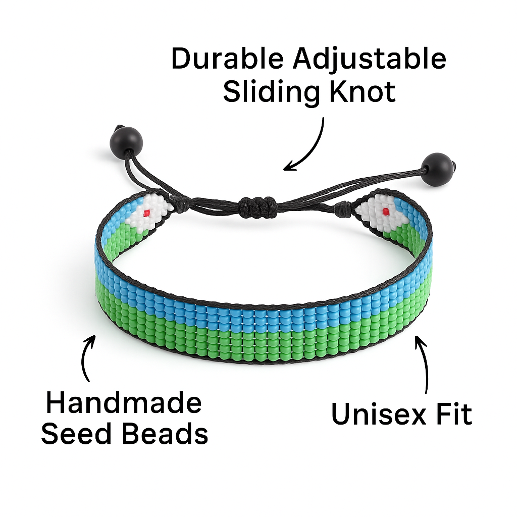 Djibouti Flag Bracelet: Handmade Adjustable Beaded Wristband