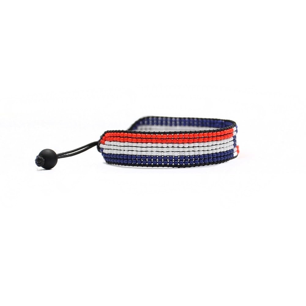Dominican Republic Flag Bracelet: Handmade Adjustable Beaded Wristband