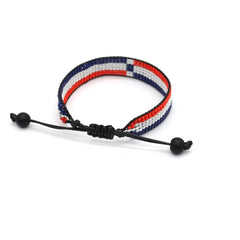 Dominican Republic Flag Bracelet: Handmade Bracelet, Adjustable Beaded Boho-Style Rope Bangle with Patriotic Design