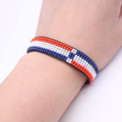 Dominican Republic Flag Bracelet: Handmade Bracelet, Adjustable Beaded Boho-Style Rope Bangle with Patriotic Design