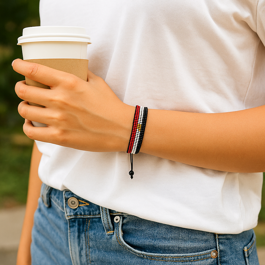 Egypt Flag Bracelet: Handmade Adjustable Beaded Wristband