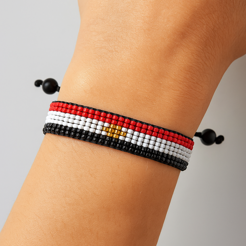 Egypt Flag Bracelet: Handmade Adjustable Beaded Wristband