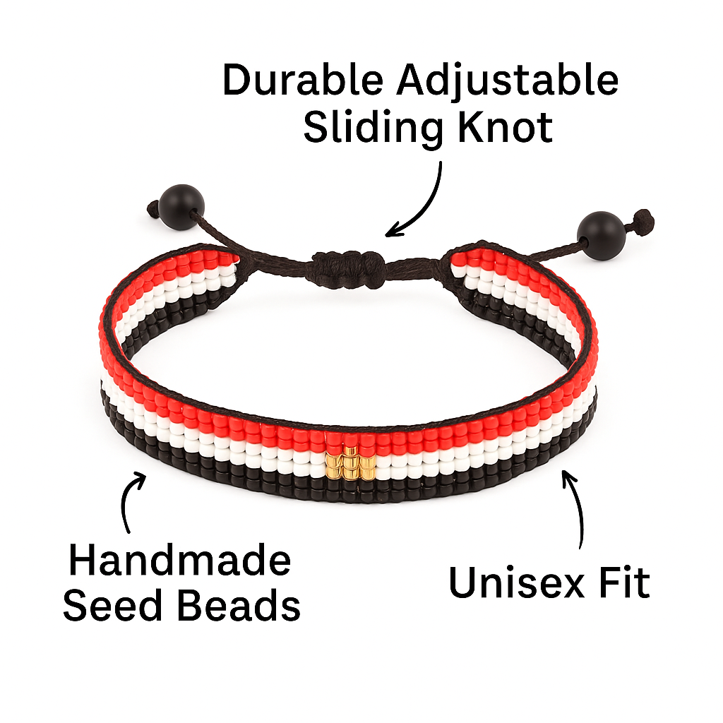 Egypt Flag Bracelet: Handmade Adjustable Beaded Wristband