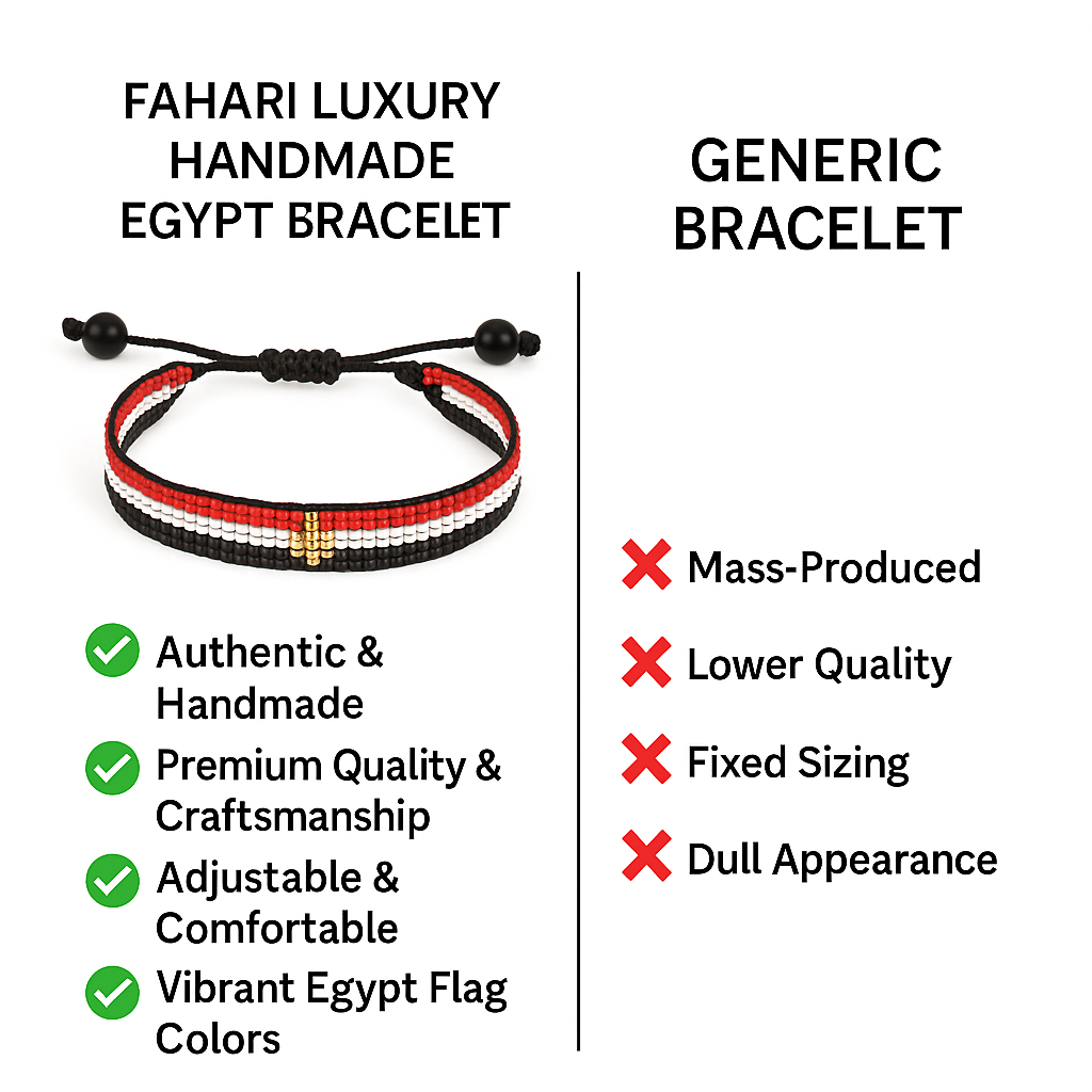 Egypt Flag Bracelet: Handmade Adjustable Beaded Wristband