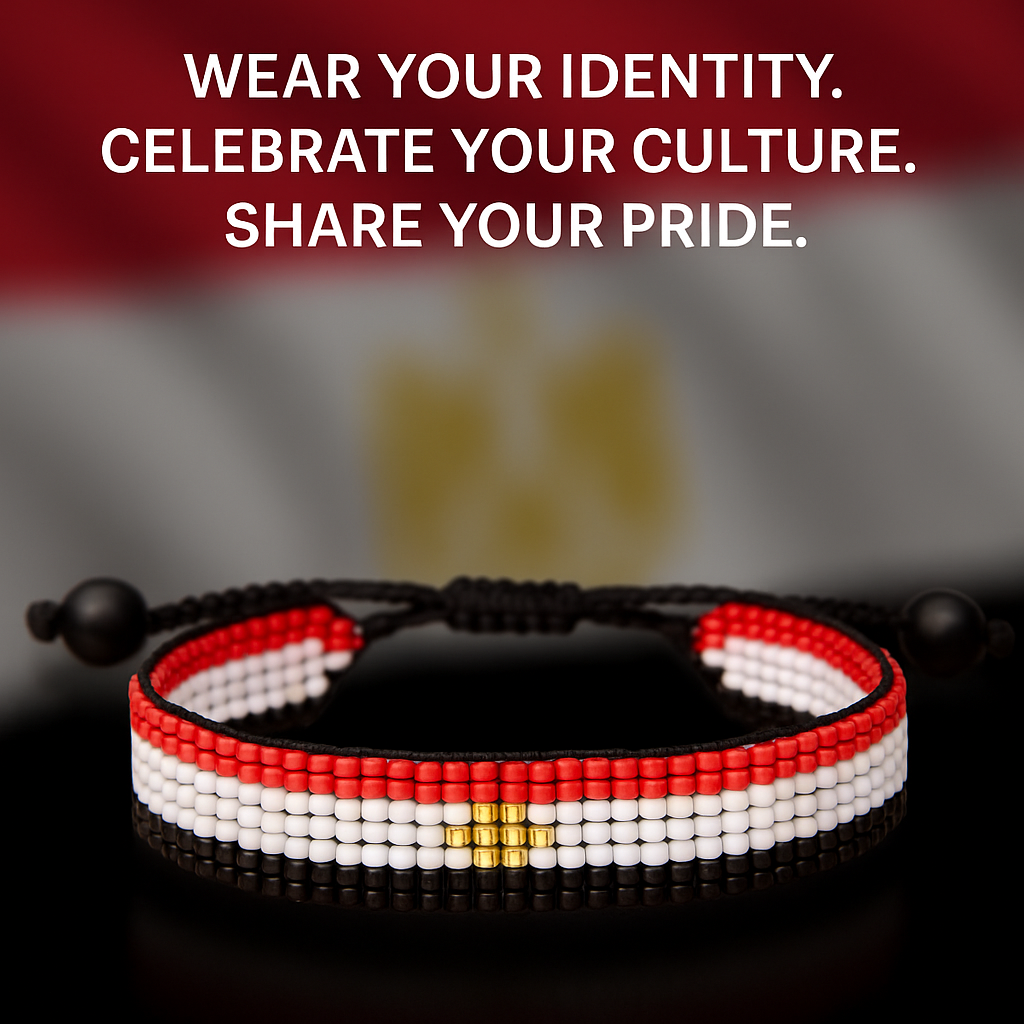 Egypt Flag Bracelet: Handmade Adjustable Beaded Wristband
