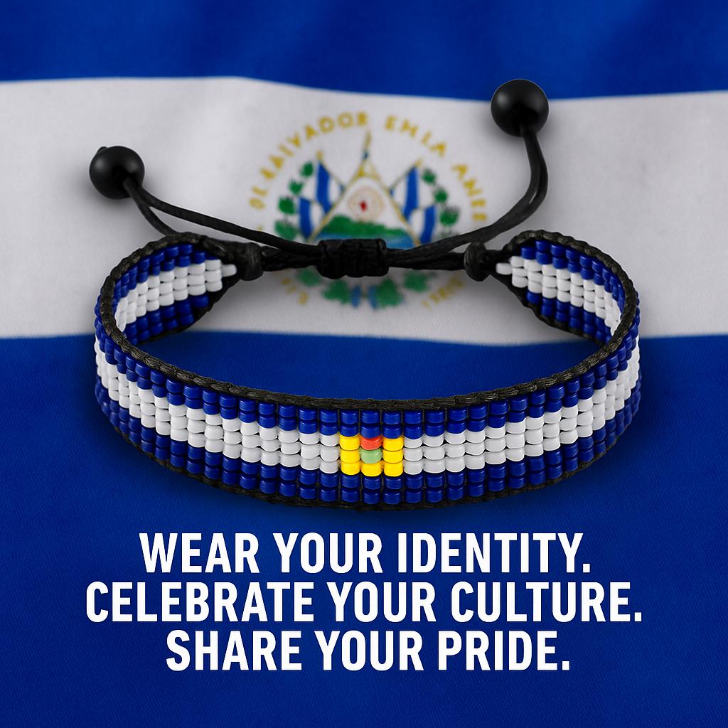 El Salvador Flag Bracelet: Handmade Adjustable Beaded Wristband