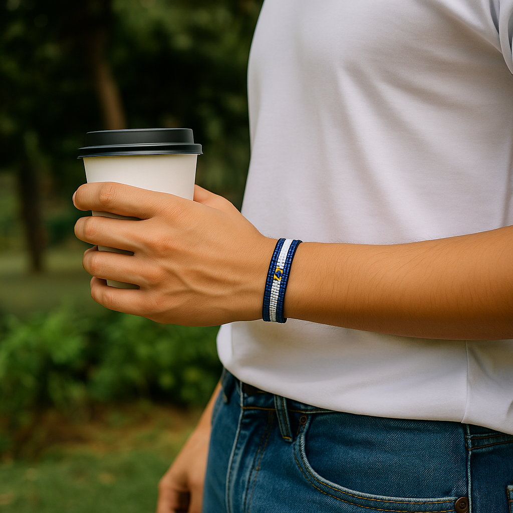 El Salvador Flag Bracelet: Handmade Adjustable Beaded Wristband