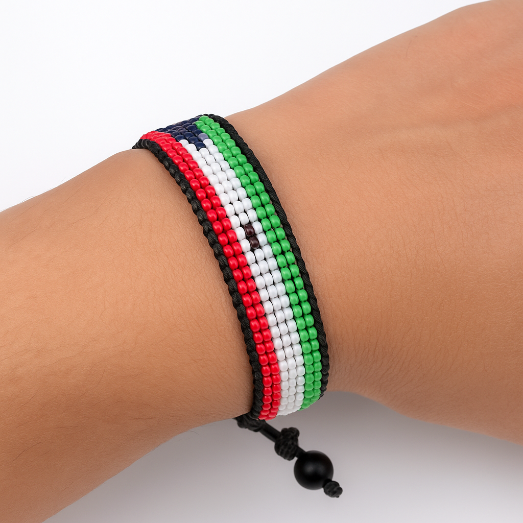Equatorial Guinea Flag Bracelet:  Handmade Adjustable Beaded Wristband
