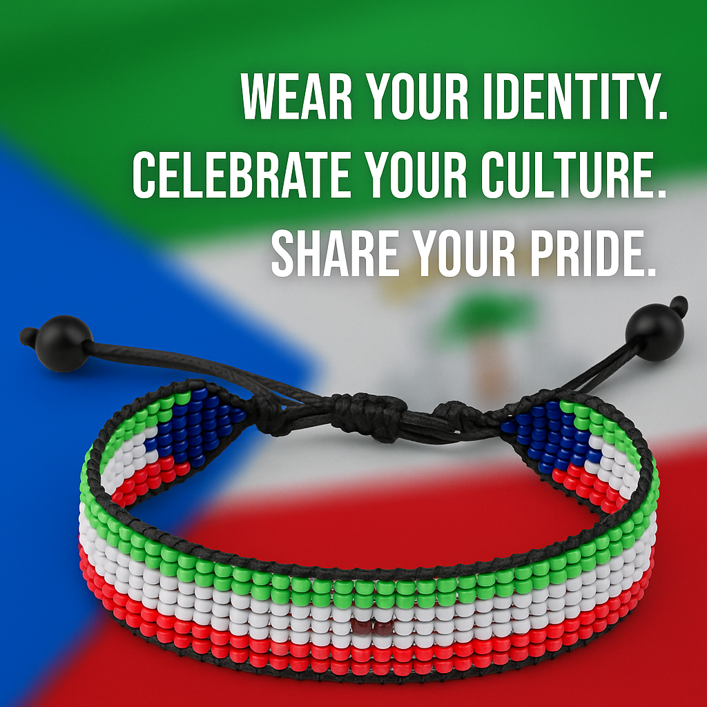 Equatorial Guinea Flag Bracelet:  Handmade Adjustable Beaded Wristband