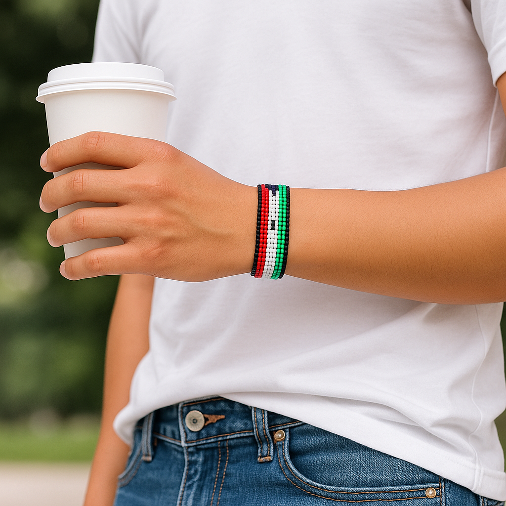 Equatorial Guinea Flag Bracelet:  Handmade Adjustable Beaded Wristband