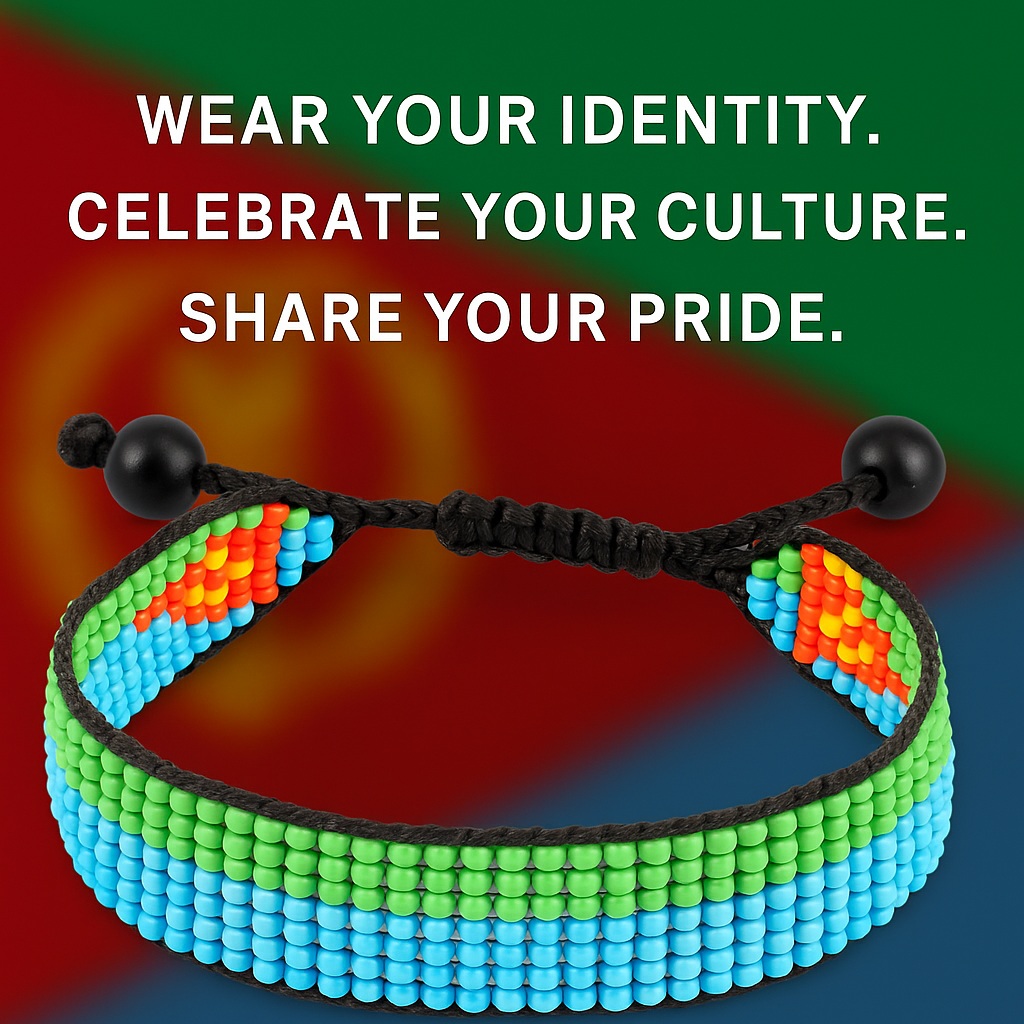 Eritrea Flag Bracelet: Handmade Bracelet, Adjustable Beaded Wristband