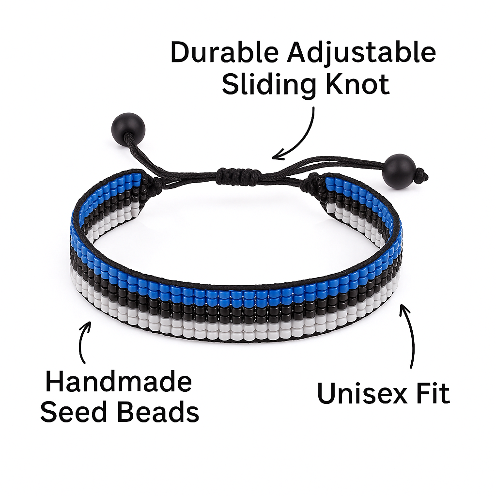 Estonia Flag Bracelet: Handmade Bracelet, Adjustable Beaded Wristband