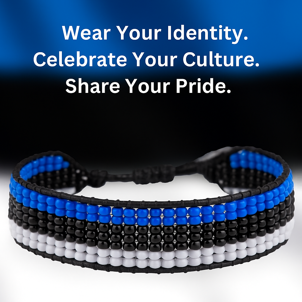 Estonia Flag Bracelet: Handmade Bracelet, Adjustable Beaded Wristband