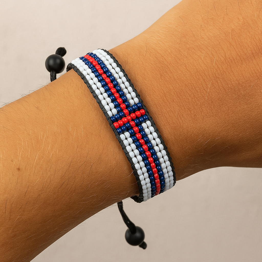 Faroe Islands Flag Bracelet: Handmade Bracelet, Adjustable Beaded Wristband