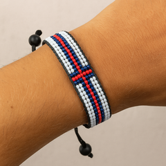 Faroe Islands Flag Bracelet: Handmade Bracelet, Adjustable Beaded Wristband