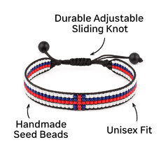 Faroe Islands Flag Bracelet: Handmade Bracelet, Adjustable Beaded Wristband