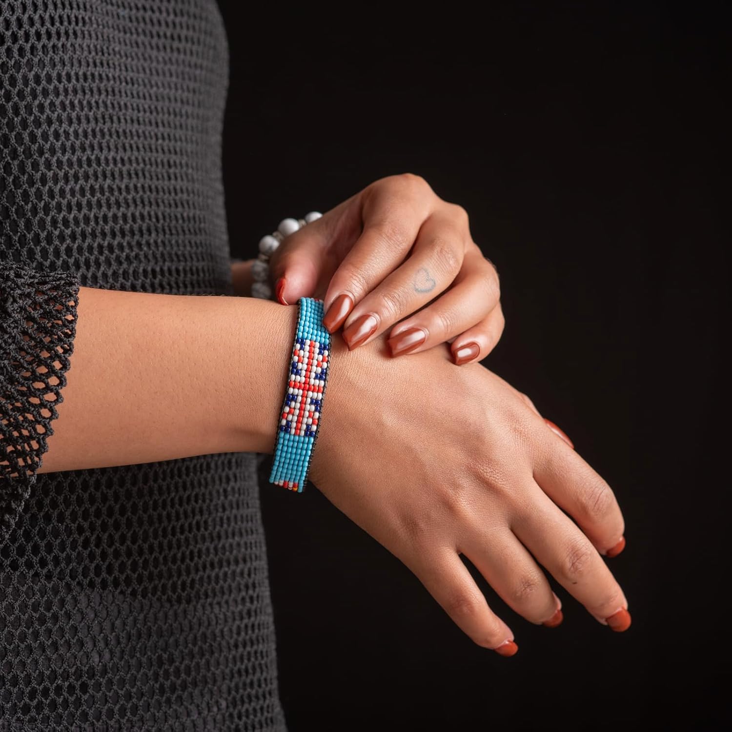 Fiji Flag Bracelet: Handmade Bracelet, Adjustable Beaded Wristband