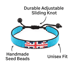 Fiji Flag Bracelet: Handmade Bracelet, Adjustable Beaded Wristband