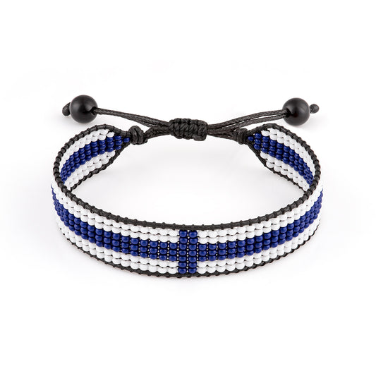 Finland Flag Bracelet: Handmade Bracelet, Adjustable Beaded Boho-Style Rope Bracelet with Patriotic Design