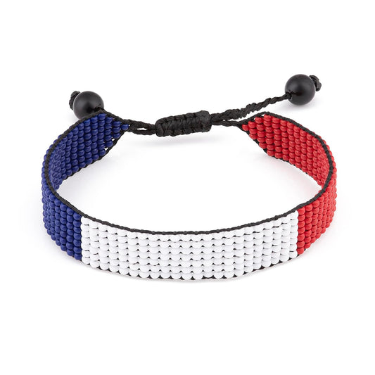 France Flag Bracelet: Handmade Bracelet, Adjustable Beaded Boho-Style Rope Bangle with Patriotic Design